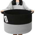 90L Large Blanket Basket, 21.7"x 21.7"x 13.8" Rope Woven Storage Basket with Handles, Laundry Hamper for Toys,Clothes,Pillows