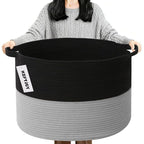 90L Large Blanket Basket, 21.7"x 21.7"x 13.8" Rope Woven Storage Basket with Handles, Laundry Hamper for Toys,Clothes,Pillows
