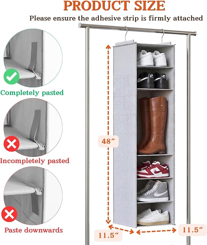 Ofiray-home Hanging Shoe Organizer for Closet, 8 Tier Closet Shoe Organizer with Adjustable Shelves for Boots, Heavy Duty Han