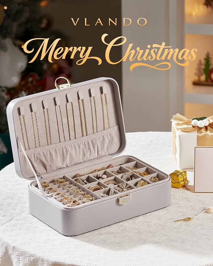Vlando Jewelry Boxes for Women,2 Layers Jewelry Box with Lock,Birthday Gifts for Women Girls,Jewelry Organizers for Earrings 
