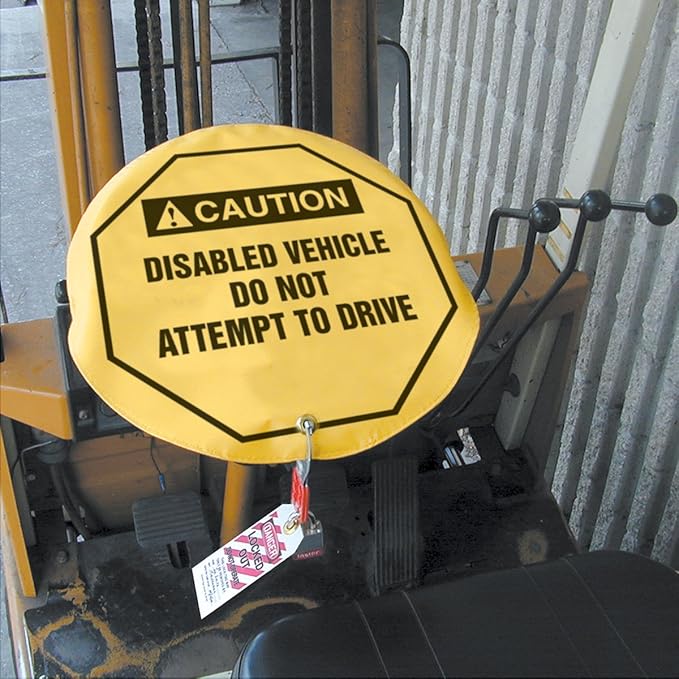 AccuformNMC Steering Wheel Cover for Lockout Tagout, OSHA-Style Legend Danger DO NOT Start OR Move Vehicle..., Reinforced Vinyl, 24" Diameter, KDD831