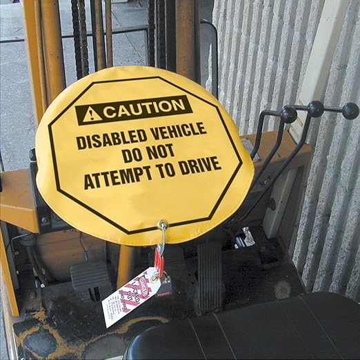 AccuformNMC Steering Wheel Cover for Lockout Tagout, ANSI-Style Legend "CAUTION DISABLED VEHICLE DO NOT...DRIVE", Reinforced Vinyl, 24" Diameter, KDD739