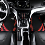 CAR PASS Red Edge Leather Car Floor Mats, Universal Waterproof Car Mats with Double Stitch Line and Anti-Slip Backing Design,