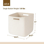 AELS Hand Woven Cotton Basket for Storage, Cube Storage Bins with Handles, Foldable Collapsible Closet Organizers and Storage