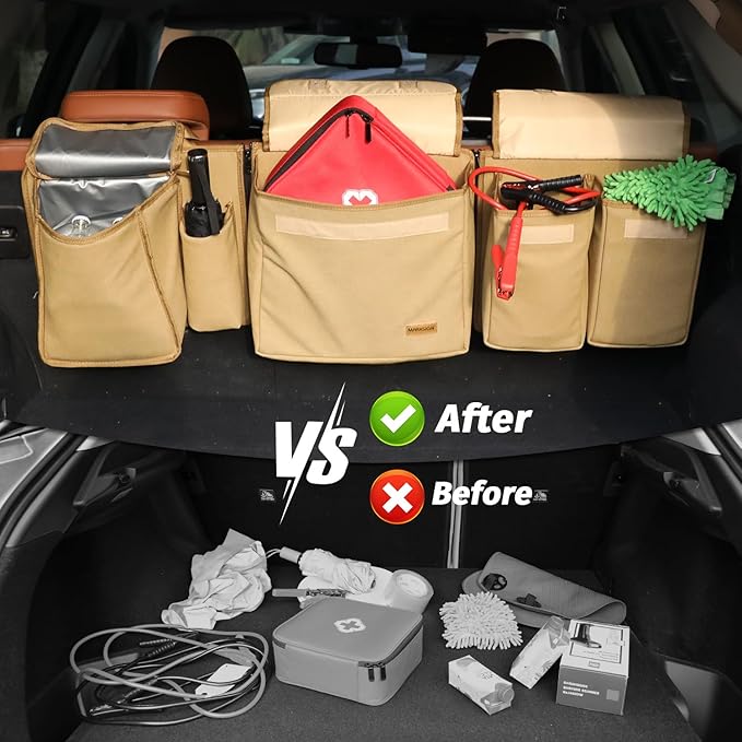 Deluxe Trunk and Backseat Organizer for Medium or large size SUVs & RVs, Detachable Storage Modules with Built-in Cooler,