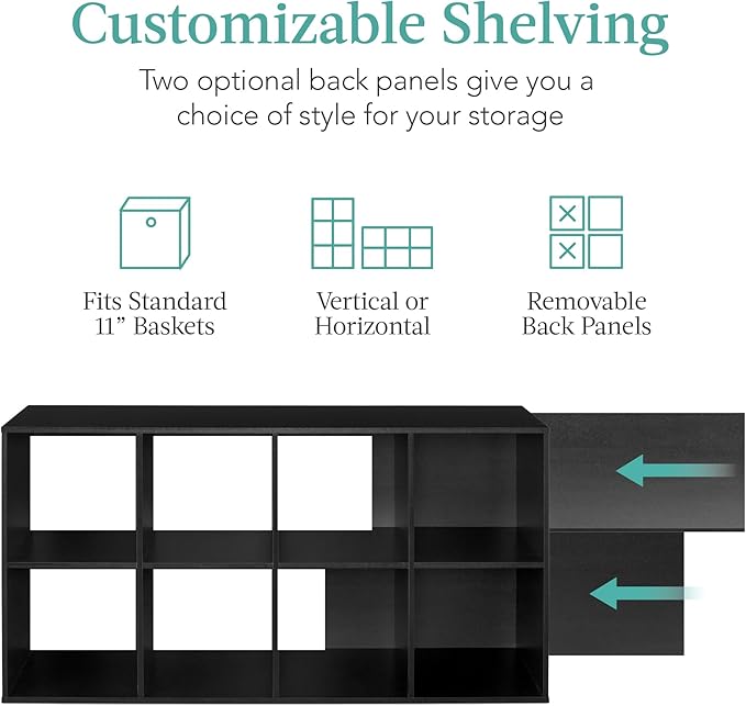 Best Choice Products 8-Cube Storage Organizer, 11in Shelf Opening, Bookcase, Display Shelf, Customizable w/ 3 Removable Back 