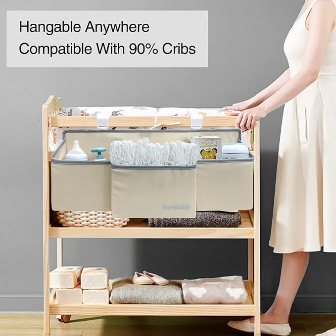 Hanging Baby Diaper Caddy, 3-in-1 Diaper Caddy Organizer Holder For Baby Crib, Nursery Organization Diaper Stacker Storage Fo
