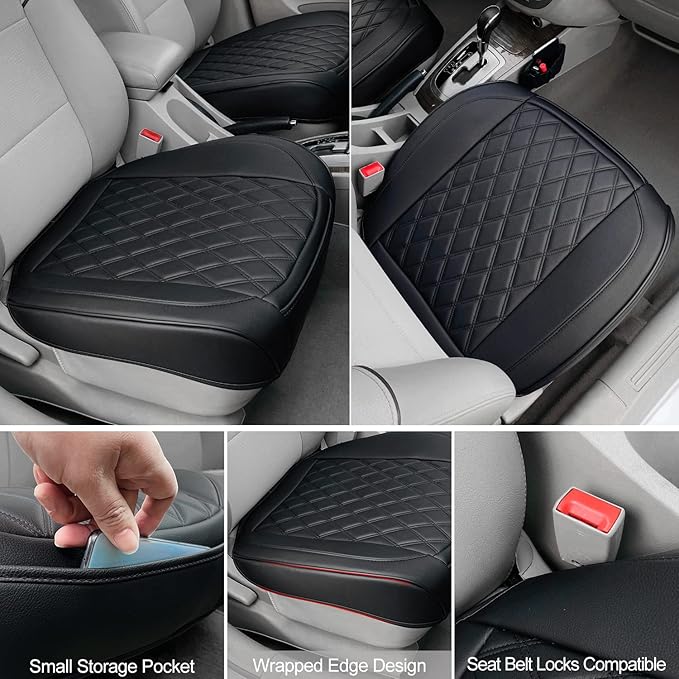 2 Pack Leather Front Car Seat Cover, Anti-Slip and Full Wrap Driver Car Seat Protectors with Storage Pocket, Luxury Waterproo