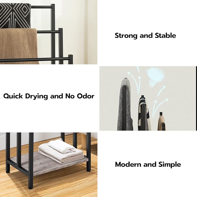 HOOBRO Free Standing Towel Rack, 3 Tier Blanket Rack, Blanket Holder for Bathroom, 16.9" L x 11" W x 31.9" H, Industrial Meta