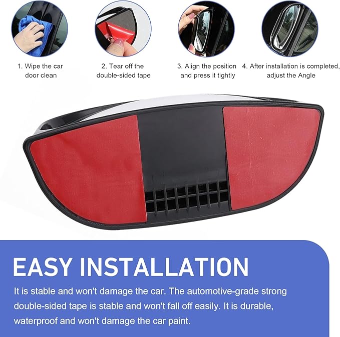 2 PCS Back Passenger Blind Spot Mirrors, 1.8" x 5" Adjustable Wide Angle B-Pillar Blind Spot Mirror, Car Side View Mirror for Get-Off Safety, Universal Accessories for Most Cars (Black)