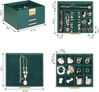 Somduy Jewelry Box Organizer for Women,3 Layers PU Leather Jewelry Storage Display Box with Glass Lid,Gift for people,3 Drawe