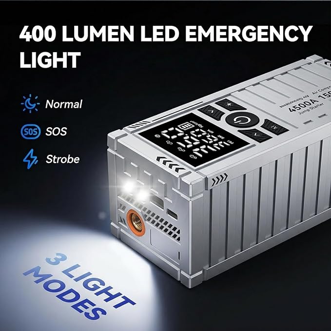 Car Battery Jump Starter with Air Compressor - 4500A Battery Jumper Starter Portable (9.0 Gas/8.0L Diesel) with 150PSI Tire