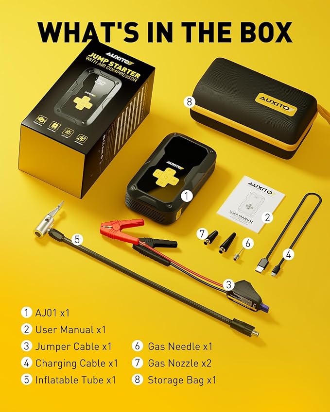 Jump Starter with Air Compressor, AUXITO 6000A Portable Car Jumper, 150PSI Digital Tire Inflator, 12V Jump Box for All