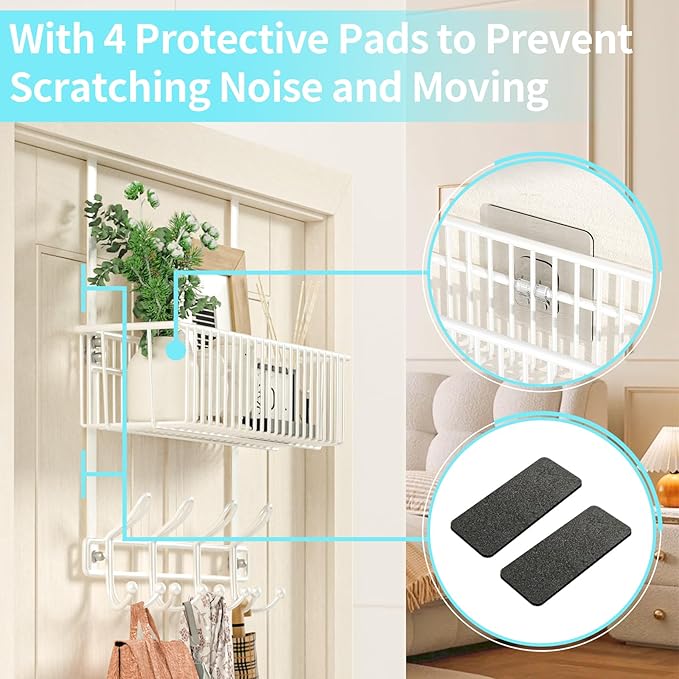 Kaiferty Over The Door Hooks Organizer,Door Hanger Door Storage with Basket,Over The Door Towel Rack Coat Hooks with 12 Hooks