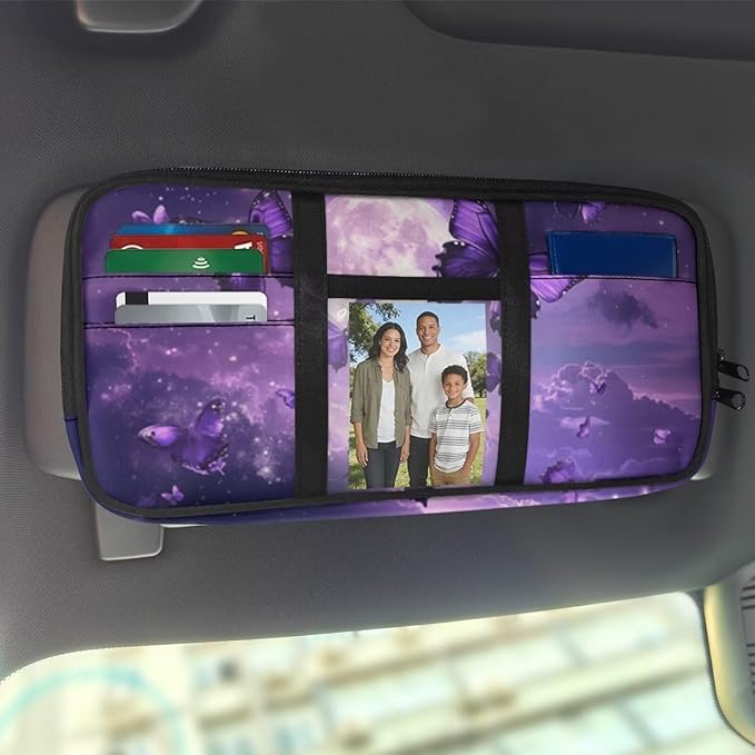 Butterfly Car Sun Visor Organizer Visor Storage Pouch Car Sun Storage Pocket Tactical Car Accessories with Zipper
