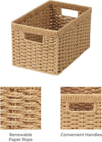 StorageWorks Round Paper Rope Storage Baskets, Rectangular Wicker Baskets with Built-in Handles, Medium, 13 ¼ x 8 ½ x 7 ¼ inc