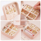 Neveika Portable Travel Mini Jewelry Box Leather Jewellery Ring Organizer Case Storage Gift Box Girls Women (4pcs pink).