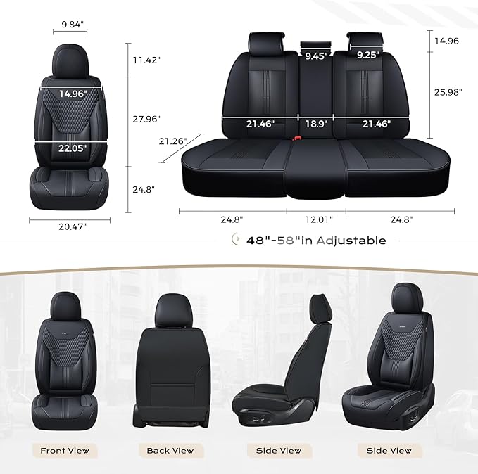 Coverado Car Seat Covers Full Set, Front Seat Covers with Lumbar Support and Back Seat Cover Waterproof Leather Automotive Se