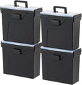 IRIS USA Slim Portable Letter/Legal File Tote Box, 4 Pack, BPA-Free Plastic Storage Bin with Organizer-Lid, Durable, Secure L