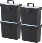 IRIS USA Slim Portable Letter/Legal File Tote Box, 4 Pack, BPA-Free Plastic Storage Bin with Organizer-Lid, Durable, Secure L