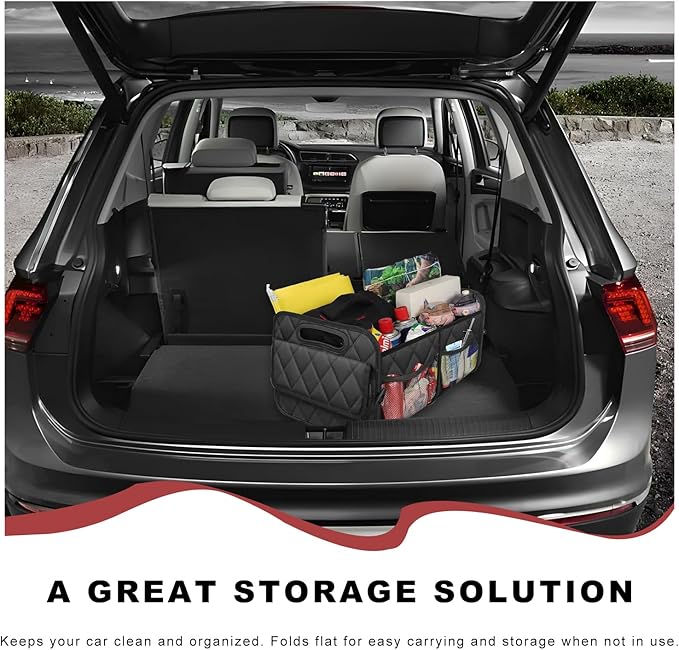 Sun Walker Car Trunk Organizer, Collapsible Auto Storage Box Cargo Organizer with Reinforced Handle, Multi-Pocket Waterproof Ox
