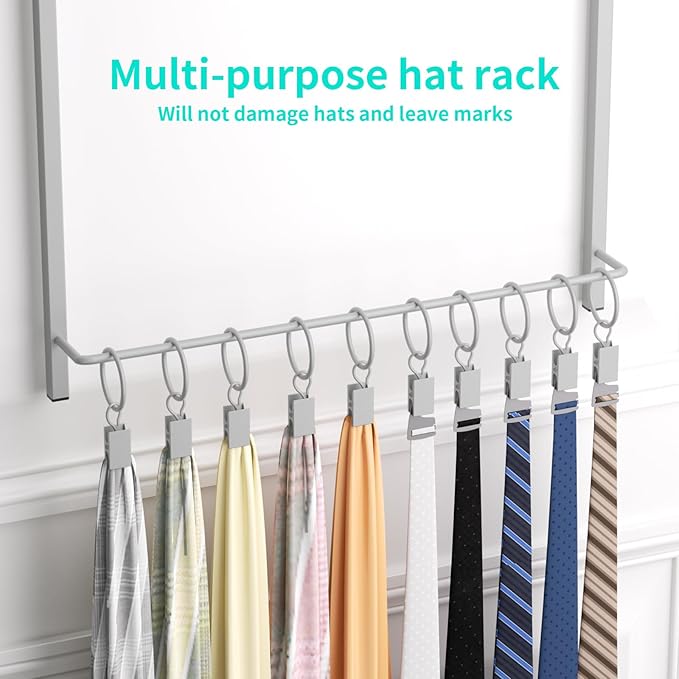 HapiRm Over Door Hat Rack - 3 Tier Wall Mounted Hat Organizer with 16 Hooks and 10 Movable Clips, Cap Hanger Storage up to 26