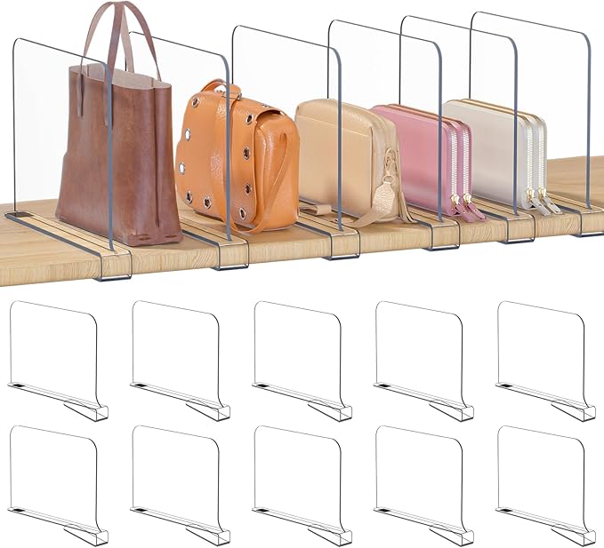 OKPOW Shelf Dividers for Closet Organization - 8" Tall X 12" Deep Acrylic Clear Sturdy Separators for Clothes Purse - Adjusta