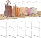 OKPOW Shelf Dividers for Closet Organization - 8" Tall X 12" Deep Acrylic Clear Sturdy Separators for Clothes Purse - Adjusta