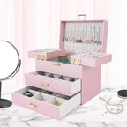 Dajasan Jewelry Organizer Box, Large Jewelry Boxes for Girls, Space-Saving 4 Layers Jewelry Storage Case with Drawer, Gift fo