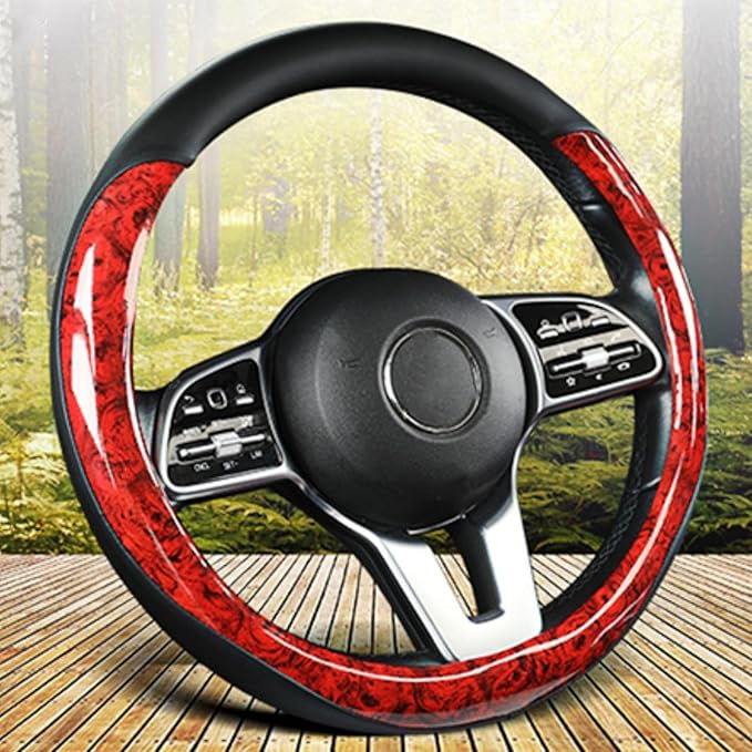 Wood Grain Steering Wheel Cover Microfiber Leather Breathable Anti Slip Universal Protector 14.5-15 inch Car Interior Accesso