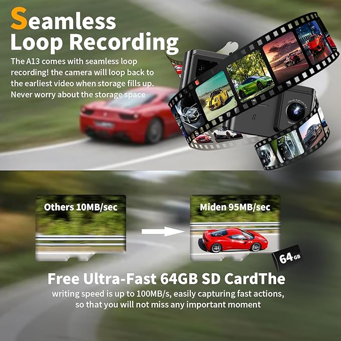 Dash Cam Front and Rear: 4K Dual Channel Dash Cam - 5GHz WiFi, Dash Camera for Cars with 64GB Card, 2" IPS, App Control, G-Se