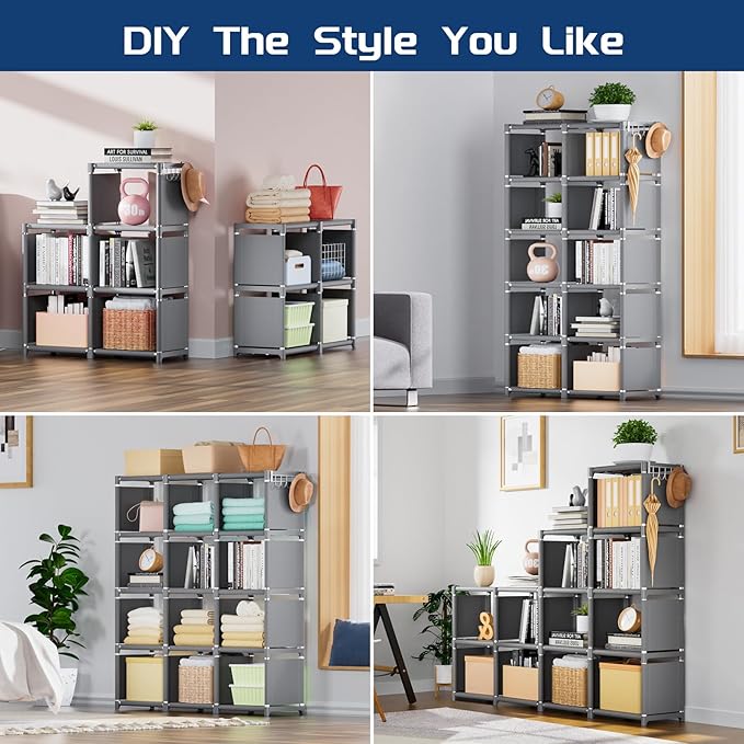 Mavivegue Book Shelf, 12 Cube Storage Organizer, DIY Bookcase, Metal Cube Bookshelf, Cubbies Closet Storage Organizer Shelves