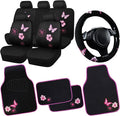 CAR PASS Universal Cloth Butterfly Car Seat Covers Full Set, Embroidered Flower Waterproof Car Floor Mats Carpet, Butterflies