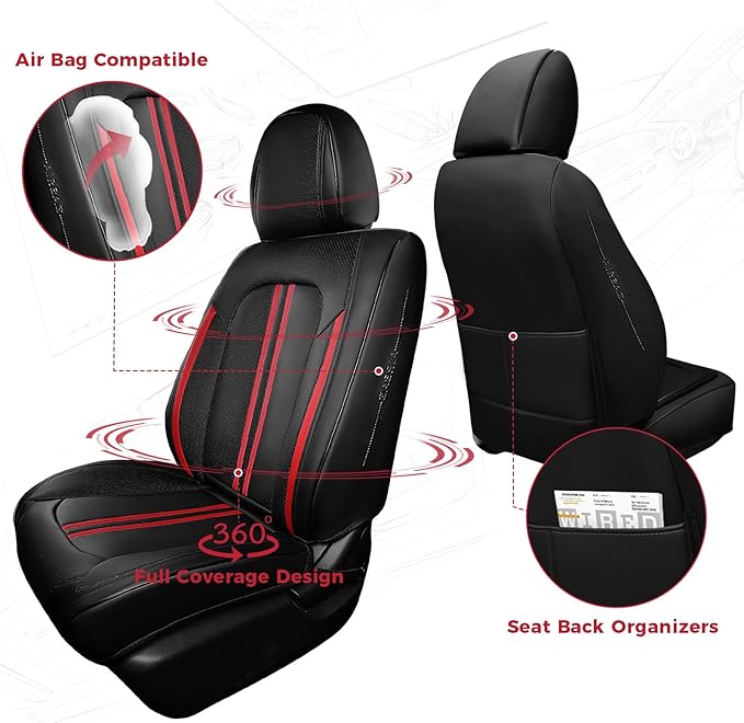 FREESOO Leather Car Seat Covers Full Set, Waterproof Black Seat Covers for Cars Trucks SUV, Luxury Car Seat Covers Front Seat