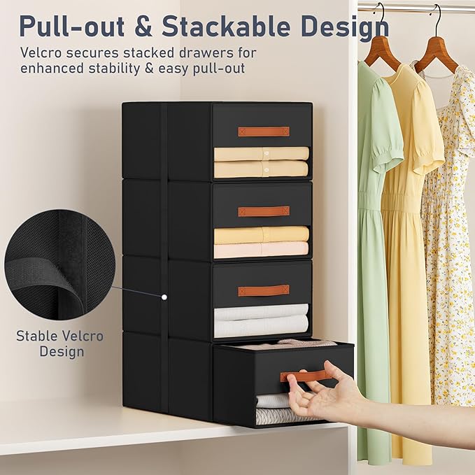 DIMJ Closet Organizers and Storage - Fabric Bins with Drawers for Closet Foldable Clothes Organizers with Clear Window, Stack