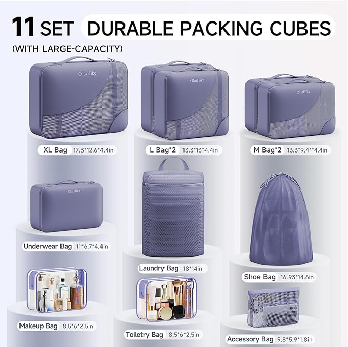11 Set Packing Cubes for Travel,Gifts for Women Mom Kids, TSA Approved Bags for Makeup, Cosmetic, Toiletry, Suitcase Organize