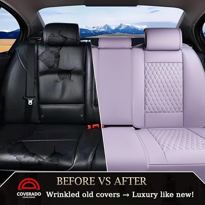 Coverado Rear Seat Covers, Leather Seat Cover for Car, Universal Waterproof Automotive Seat Cushion Protector for Most Cars T