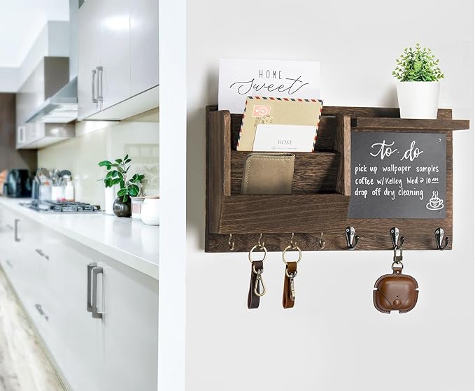 Ziivita Key Holder for Wall - Mail Holder Organizer Wall Mount with Shelf - Rustic Hanging Key Rack Hanger with Hooks Decorat