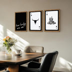 Western Wall Art Set of 3, Southwestern Cowboy Playing Card Wall Decor, Longhorn Bull Skull and How Lucky are We Poster Canva