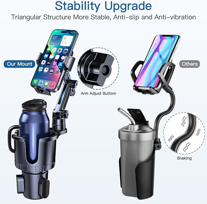 Car Cup Holder Phone Mount, 2 in 1 Cup Holder Cell Phone Holder with Expander Adjustable Base for Car,360°Rotation Phone Moun