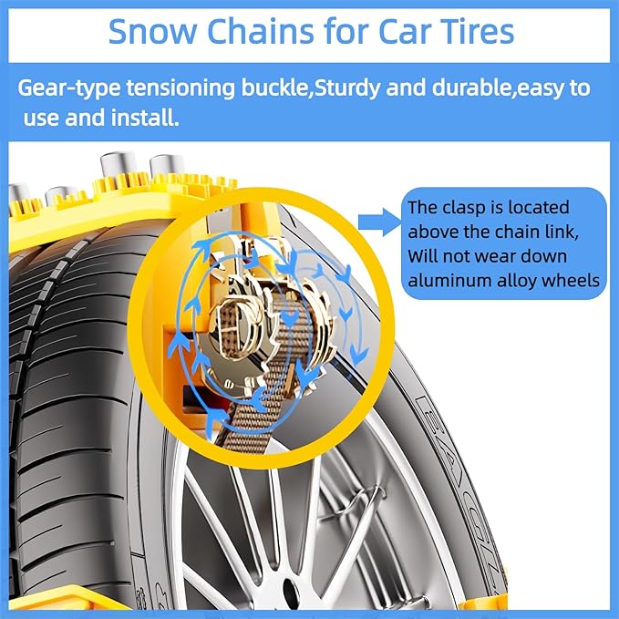 6 Pack Universal Tire Chains,Emergency Portable Snow Chains Suitable for Car, Truck, and SUV, Zip Tie Tire Chains, Adjustable