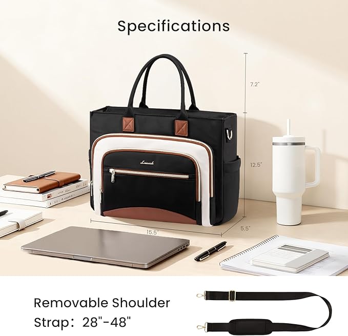 LOVEVOOK Teacher Tote Bag for Women,Laptop bag with Large Cup Holder,Work bag with Accordion File Organizer Pocket,Multi-Pock