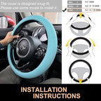 PINCTROT Large Size Nappa Leather Steering Wheel Cover, Slim Fit No Bulk Design, One Piece Leather with Breathable Perforatio