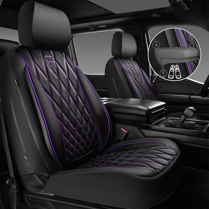 CAR PASS Piping Luxury Faux Leather Two Front Car Seat Covers, Waterproof Anti Slip Premium Automotive Seat Covers,Universal 