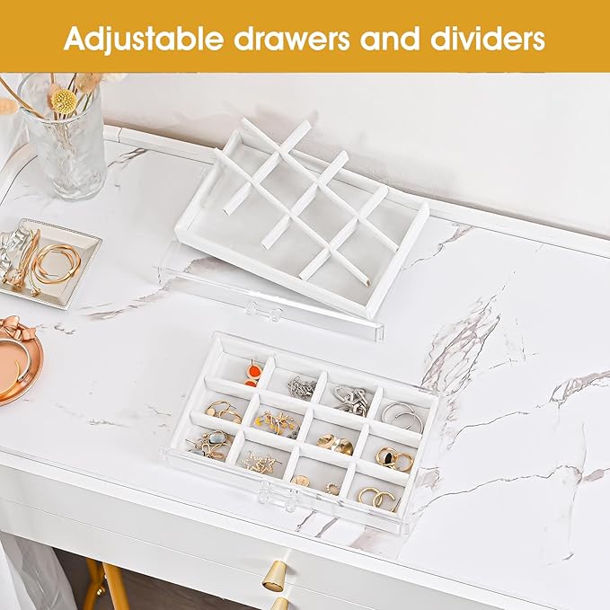 ProCase Earring Holder Organizer Jewelry Box with 5 Drawers, Acrylic Clear Earring Case with Adjustable Velvet Trays for Wome