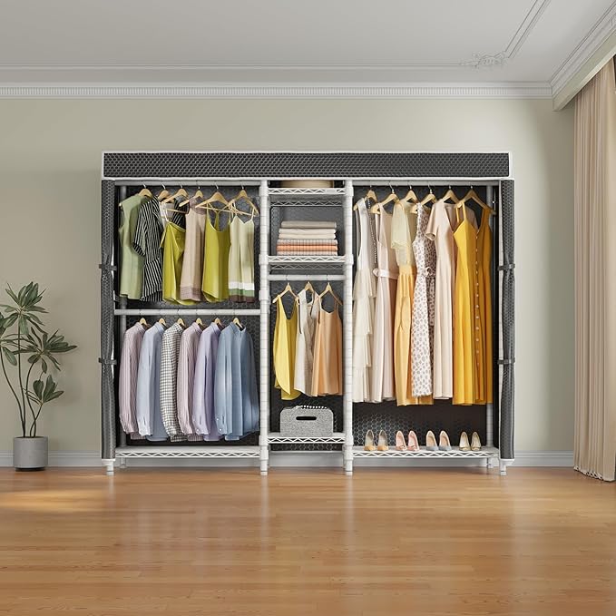 VIPEK Classic V6C Heavy Duty Covered Clothes Rack 5 Tiers Wire Garment Rack Large Size Wardrobe Closet White Metal Clothing R