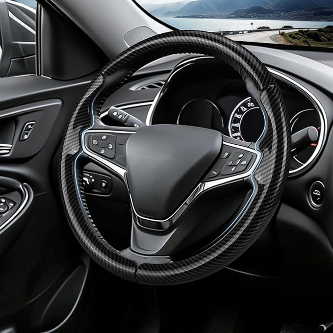 Steering Wheel Cover for Chevy Malibu 2016-2024/ Equinox 2018-2024/ Bolt EV 2017-2021/ Volt 2016-2019, Car Steering Wheel Cover Accessories for Chevrolet (Glossy Black)