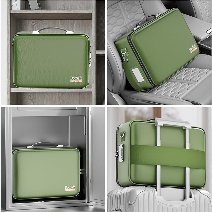 DocSafe Fireproof Document Box with Lock＆Shoulder Strap,Hard Case File Organizer with Accordion File Folder,Multi-Layer Porta