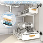 Under Sink Organizer Kitchen - Upgraded Professional Rails, 2 Tier Dual Pull Out Cabinet Storage, Height Adjustable Under Sin