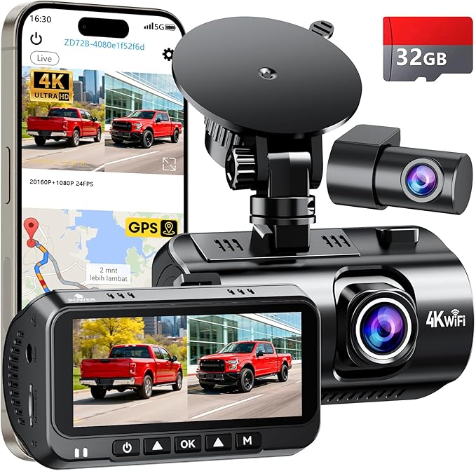 Front and Rear Dash Cam for Truck: 4K+1080P Dual Dash Camera for Pickup Ford F150 F250 Ram 1500-5G WiFi Quick Video Access 15